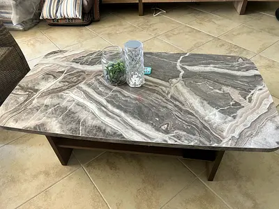 Marble-effect Rectangular Coffee Table with Shelf - Good Condition