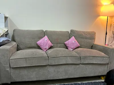 3-Seater Grey Fabric Sofa - Good Condition
