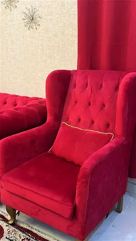 Red Velvet Tufted Armchair with Cushion - Good Condition 2x 2 seater  2x 3 seater / 2x one seater
