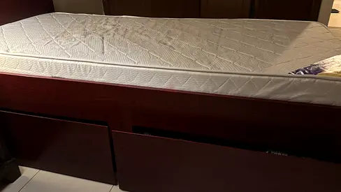 Single wooden storage bed with mattress - good condition