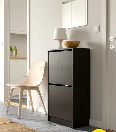 IKEA Slim Dark Wood Shoe Cabinet - 2 Drawer, Good Condition