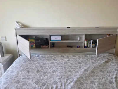 Modern Bed Headboard with Built-in Storage Shelves