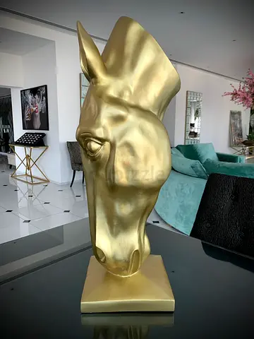 Pair of Decorative Horse Head Sculptures – Gold  Matte Black
