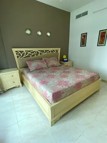 Home center Double Bed with side tables, dresser and mattress