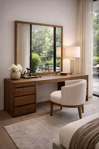 Wooden Dressing Table with Large Mirror