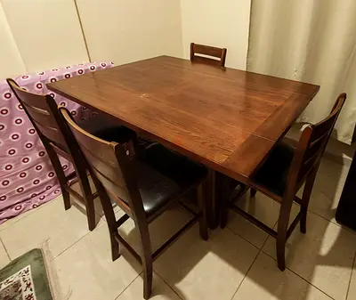Sturdy Wooden Dining Set (Table + 4 Chairs) – With Hidden Storage!