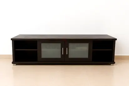 Dark Wood TV Entertainment Unit with Frosted Glass Doors