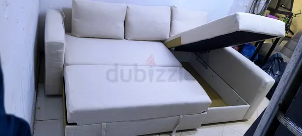Beige L-shaped Corner Sofa Bed with Storage — Good Condition