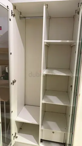 White Tall Wardrobe/Armoire with Shelves and Hanging Rail - Good Condition