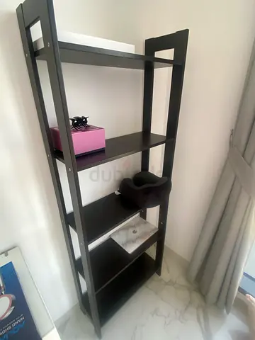 Tall black wooden shelving unit / bookcase - good condition