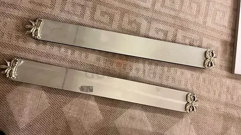 Set of 2 Decorative Metal mirror Trims / Rails — Silver-tone with Floral Ends