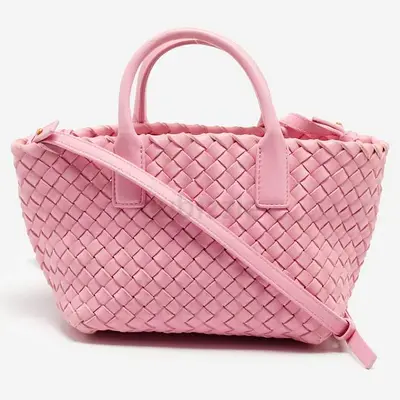 Authentic Bottega Veneta Cabat Mini Pink Intrecciato Leather Tote