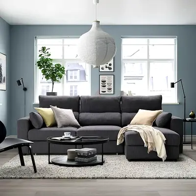 Ikea Eskilstuna L shape sofa under storage