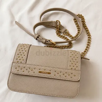 CARPISA Bag Beige colour Studded Crossbody Bag with Gold Chain Strap for outdoor and office.