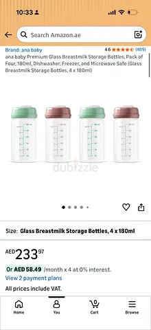 Glass baby milk storage bottles set of 8