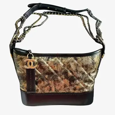 Authentic Chanel Black  Metallic Leather Small Gabrielle Hobo Bag