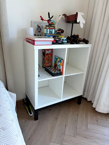 White 4-Cube Storage Shelf with Black Legs – Good Condition