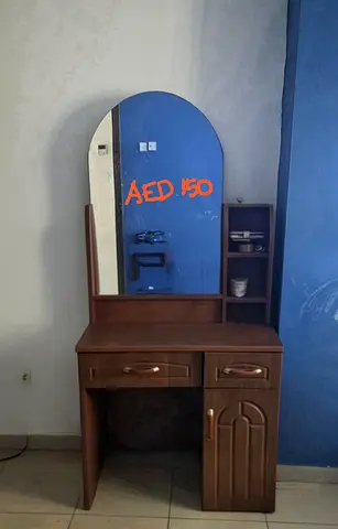 Wooden Dressing Table with Mirror and Storage - Good Condition, AED 200