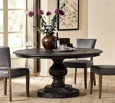 Pottery Barn Nolan Pedestal solid dark wood round table 150cm