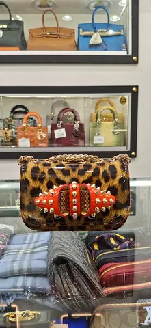 Leopard Print Studded Shoulder Bag with Chain Strap