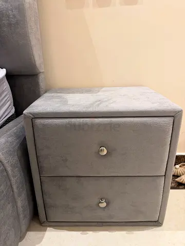 Grey Velvet Nightstand / Bedside Cabinet - Good Condition
