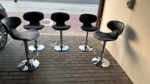 Set of 5 Modern Black Swivel Bar Stools with Chrome Bases