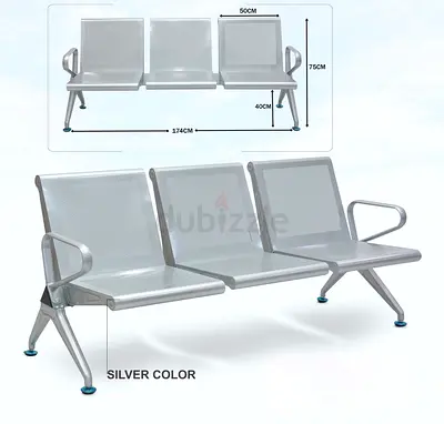 3-Seater Metal Waiting Room Bench - Silver