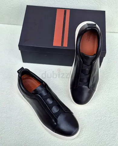 Zigna Black Leather Casual Sneakers — Comfortable Low-Top Shoes (Like New)