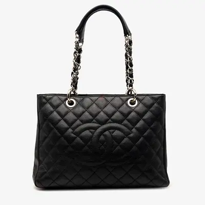 Authentic Chanel Black Caviar Grand Shopping Tote