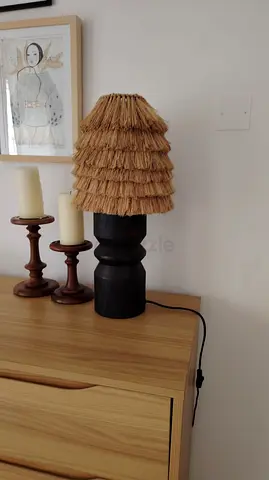 Handmade Rattan Shade Table Lamp with Wooden Base - Rustic Decor