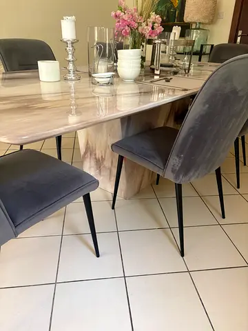 Set of 6 Grey Velvet Dining Chairs Good Condition