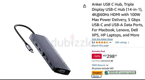 Anker USB-C Triple Display Hub - 14-in-1 with 100W PD