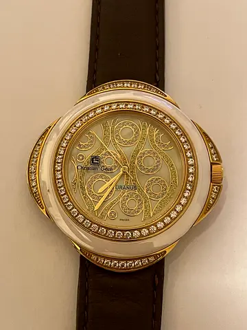Womens Gold-Tone Swarovski Crystal Accent Dress Watch with Leather Strap