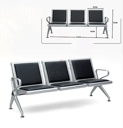 3-Seater Waiting Room Bench | Metal Frame with Padded Seats
