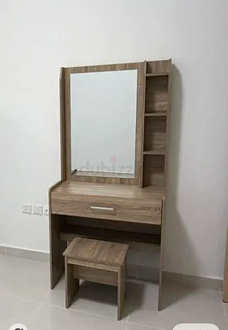 Wooden Dressing Table with Mirror and Stool - Light Oak