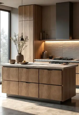 Modern Wooden Kitchen Island with Storage - Solid Look