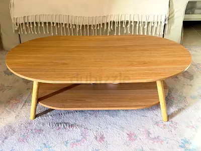 Modern Oval Wood Grain Coffee Table with Shelf