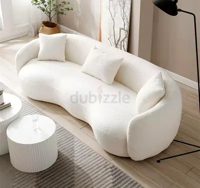 Curved Cream Bouclé 3-Seater Sofa - Modern Design