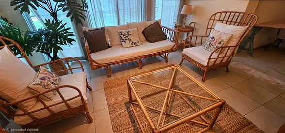 🌿 Handmade Natural Rattan Living Room Set – Excellent Condition 🌿