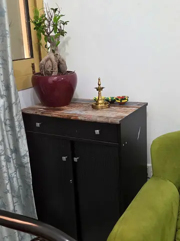 Small Black/brwn Wooden Cabinet with Drawers and shelf - Good for Living Room.Used as a book shelf.