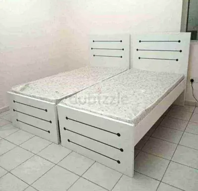 Brand New Pair of single white wooden beds with mattresses - sturdy twin set