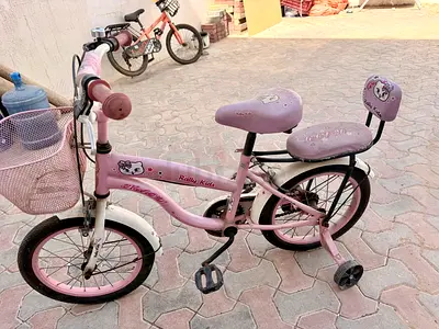 Pink Childrens Bicycle with Training Wheels and Basket - Good Condition
