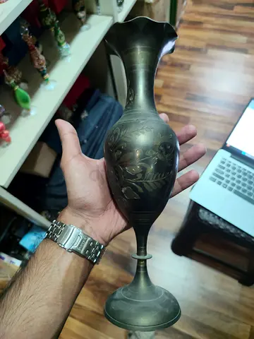 Vintage Brass Decorative Vase with Engraved Floral Design