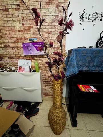 Tall Woven Floor Vase with Decorative Artificial Flowers