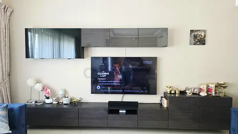 Modern Wall-Mounted Entertainment Unit with TV Cabinet - Dark brown+ coffee table + office furniture