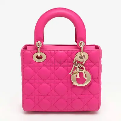 Authentic Dior Lady Dior My ABCDior Small Pink Cannage Leather Tote
