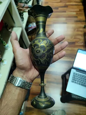 Brass Decorative Vase with Floral Engraving