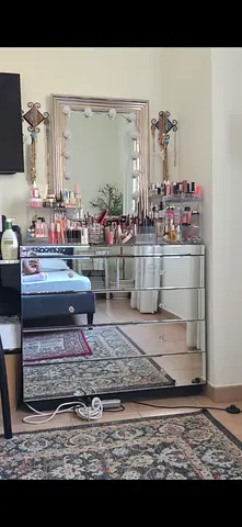 Glass Mirrored Vanity Dressing Table with Lighted Mirror