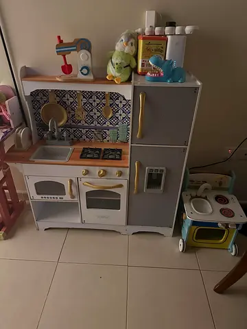 Wooden Play Kitchen Set with Refrigerator and Accessories 1 big kitchen + 1 small kitchen