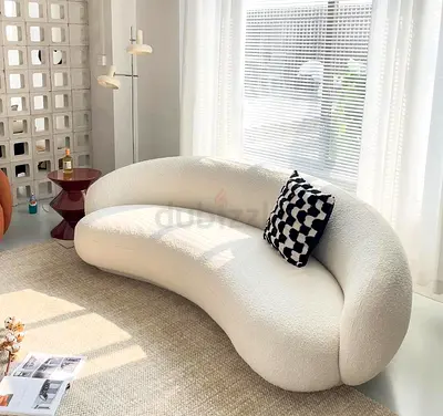 Curved Bouclé Sofa - White 3-Seater Modern Lounge